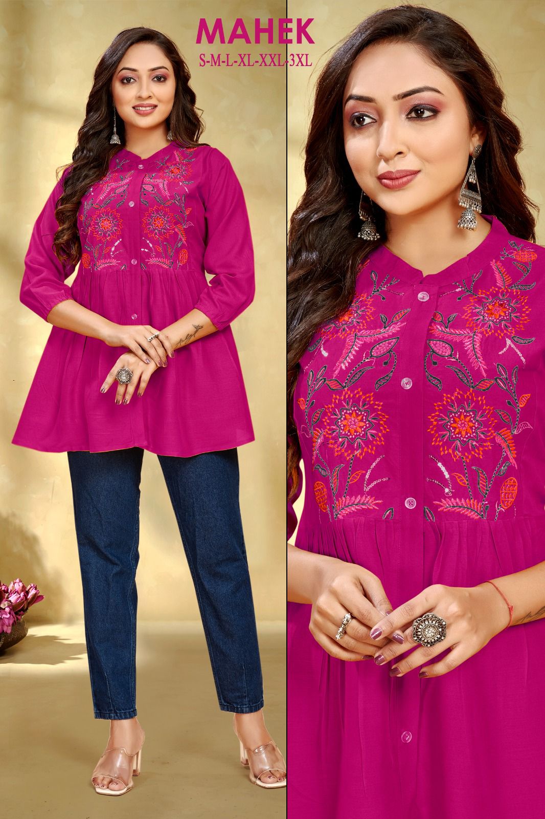 Mahek 01 Designer Rayon Embroidery Ladies Top Wholesale Market In Surat

